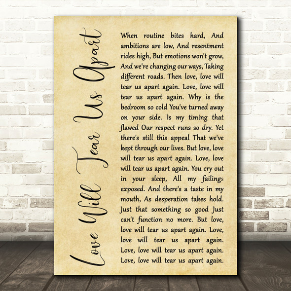 Joy Division Love Will Tear Us Apart Rustic Script Song Lyric Quote Print