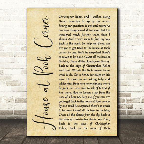 Loggins & Messina House at Pooh Corner Rustic Script Song Lyric Quote Print