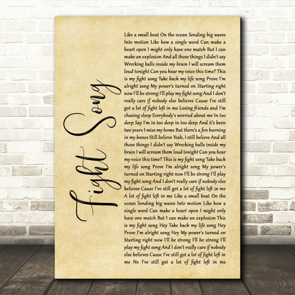 Rachel Platten Fight Song Rustic Script Song Lyric Quote Print