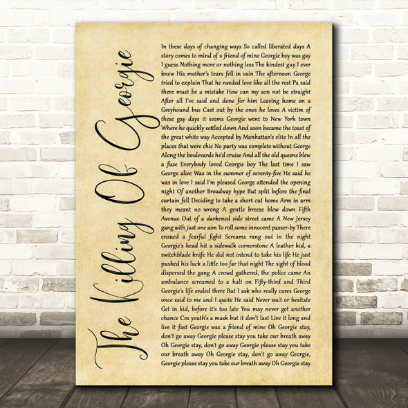Rod Stewart The Killing Of Georgie Rustic Script Song Lyric Quote Print