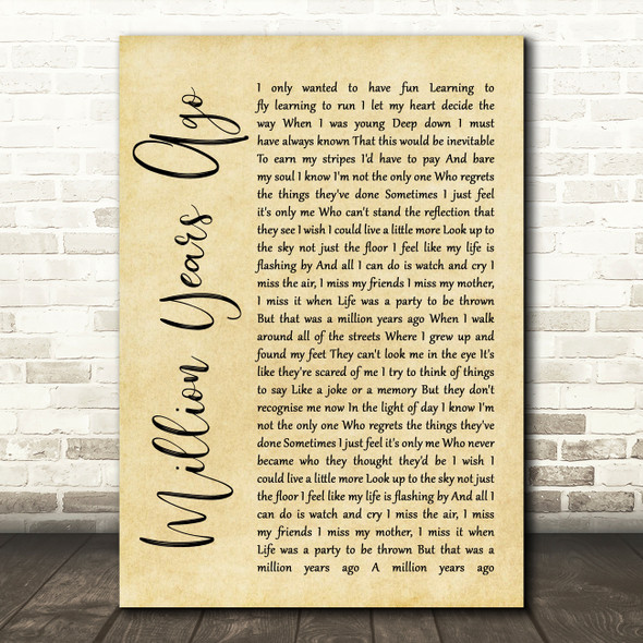 Adele Million Years Ago Rustic Script Song Lyric Print