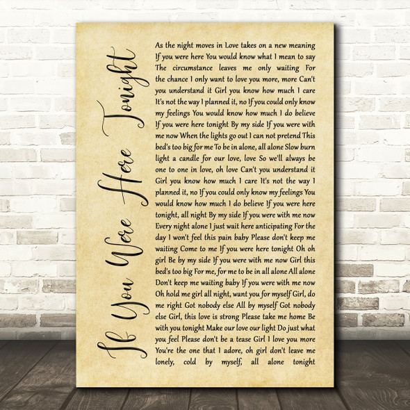Alexander O'Neal If You Were Here Tonight Rustic Script Song Lyric Print