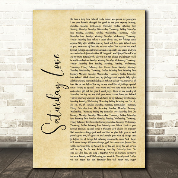 Alexander O'Neal Saturday Love Rustic Script Song Lyric Print