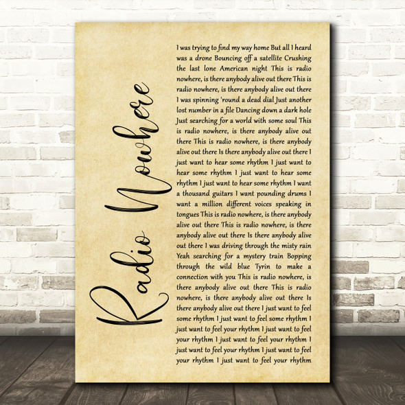 Bruce Springsteen Radio Nowhere Rustic Script Song Lyric Print