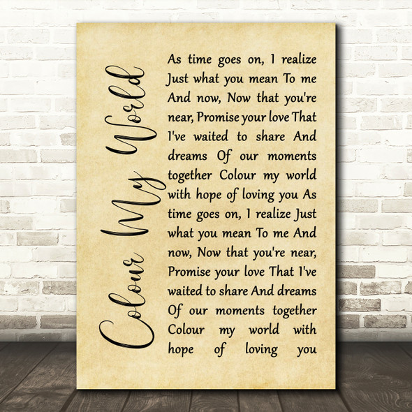 Chicago Colour My World Rustic Script Song Lyric Print