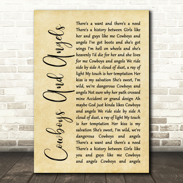 Dustin Lynch Cowboys And Angels Rustic Script Song Lyric Print