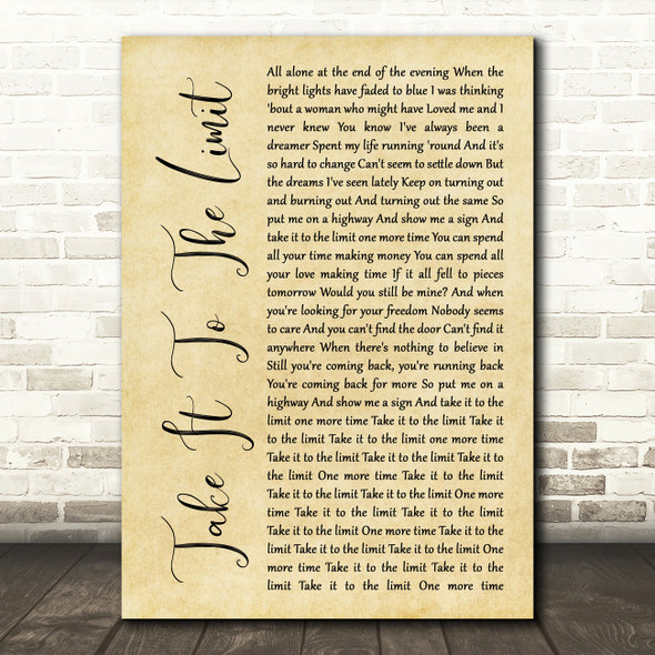 Eagles Take It To The Limit Rustic Script Song Lyric Print