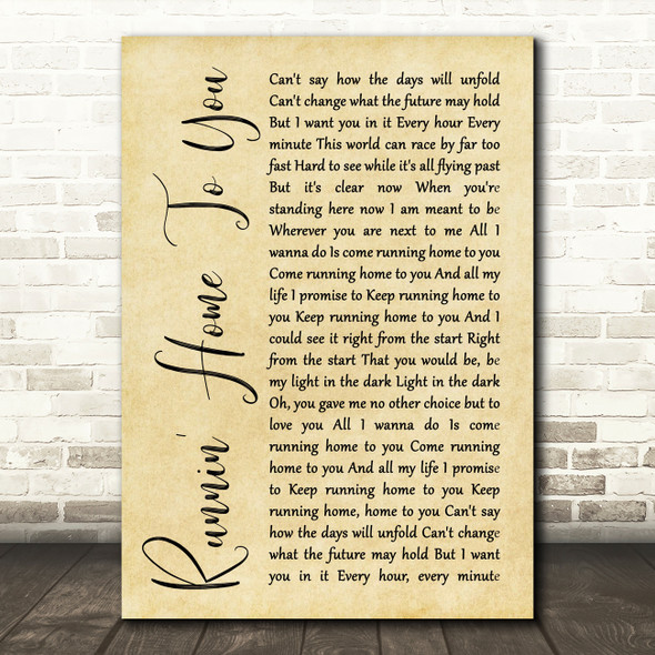 Grant Gustin Runnin' Home To You Rustic Script Song Lyric Print