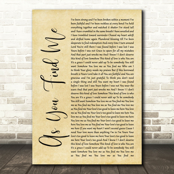 Hillsong United As You Find Me Rustic Script Song Lyric Print