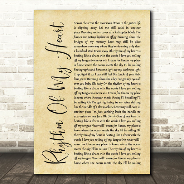Rod Stewart Rhythm Of My Heart Rustic Script Song Lyric Print