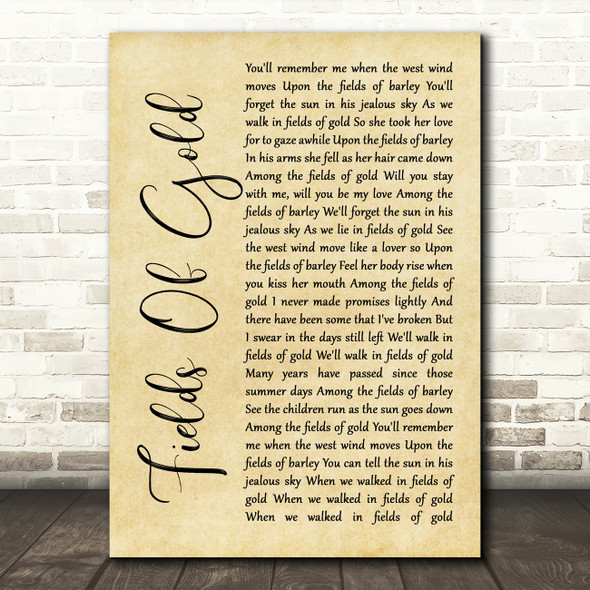 Sting Fields Of Gold Rustic Script Song Lyric Print