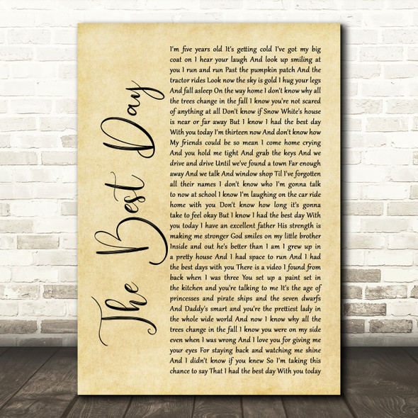 Taylor Swift The Best Day Rustic Script Song Lyric Print