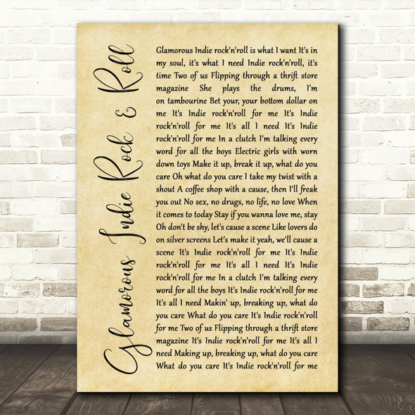 The Killers Glamorous Indie Rock & Roll Rustic Script Song Lyric Print