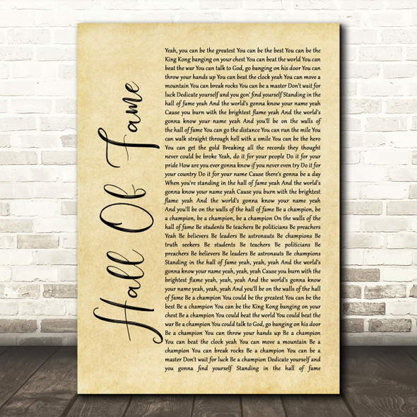 The Script Hall Of Fame Rustic Script Song Lyric Print