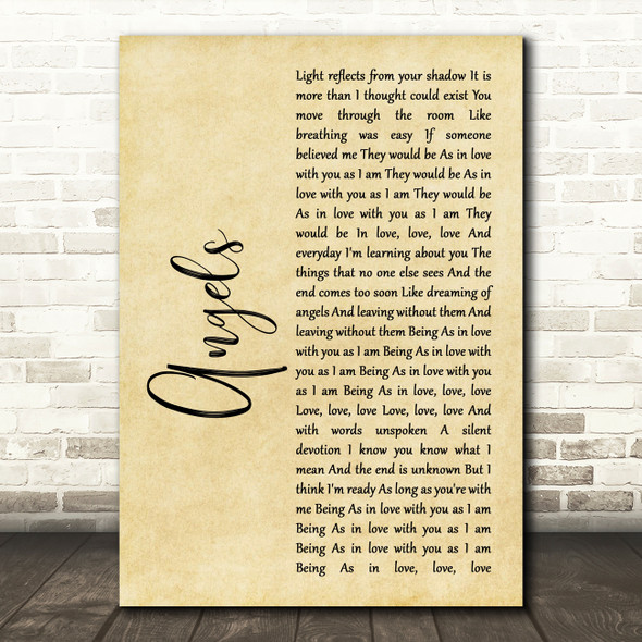 The xx Angels Rustic Script Song Lyric Print
