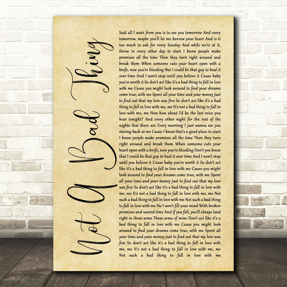 Boyce Avenue Not A Bad Thing Rustic Script Song Lyric Print