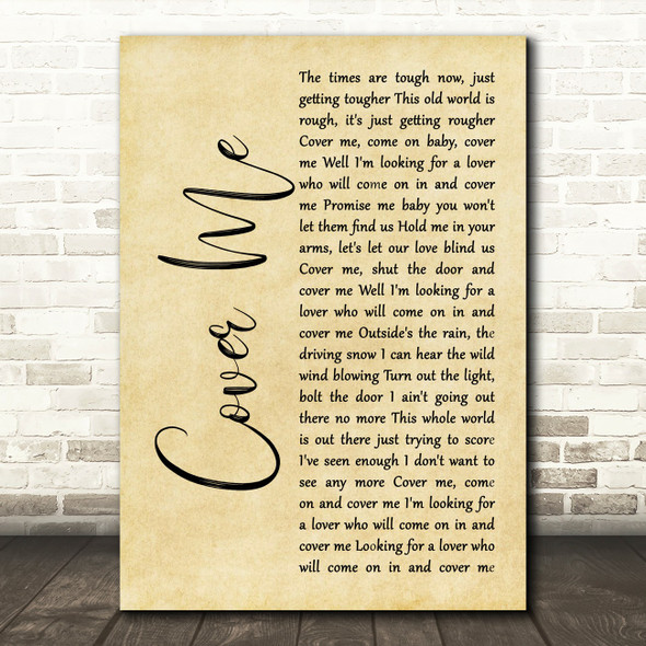 Bruce Springsteen Cover Me Rustic Script Song Lyric Print