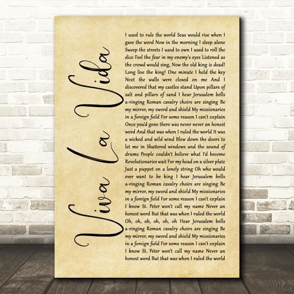 Coldplay Viva La Vida Rustic Script Song Lyric Print