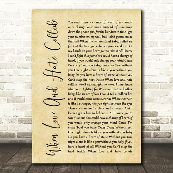Def Leppard When Love And Hate Collide Rustic Script Song Lyric Print