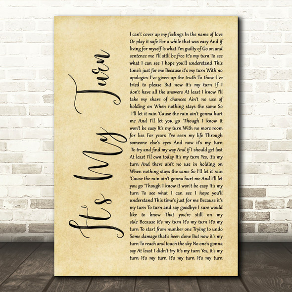 Diana Ross It's My Turn Rustic Script Song Lyric Print