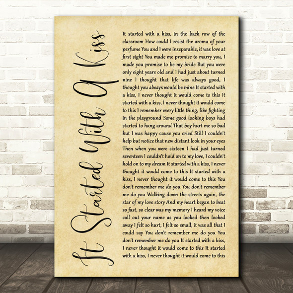 Hot Chocolate It Started With A Kiss Rustic Script Song Lyric Print