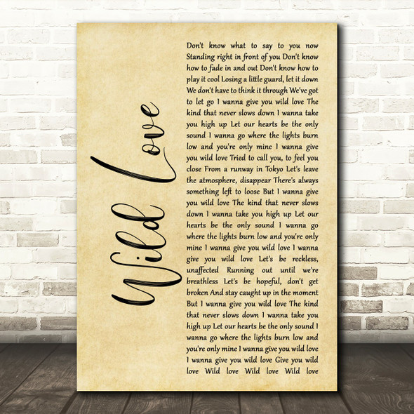 James Bay Wild Love Rustic Script Song Lyric Print