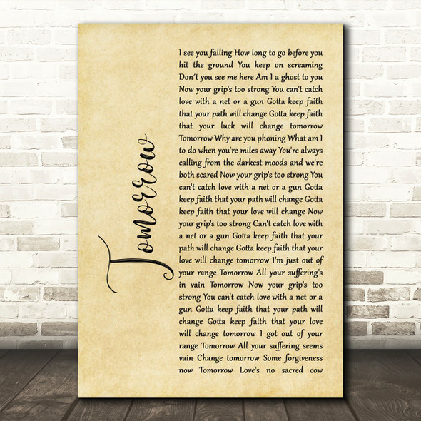 James Tomorrow Rustic Script Song Lyric Print