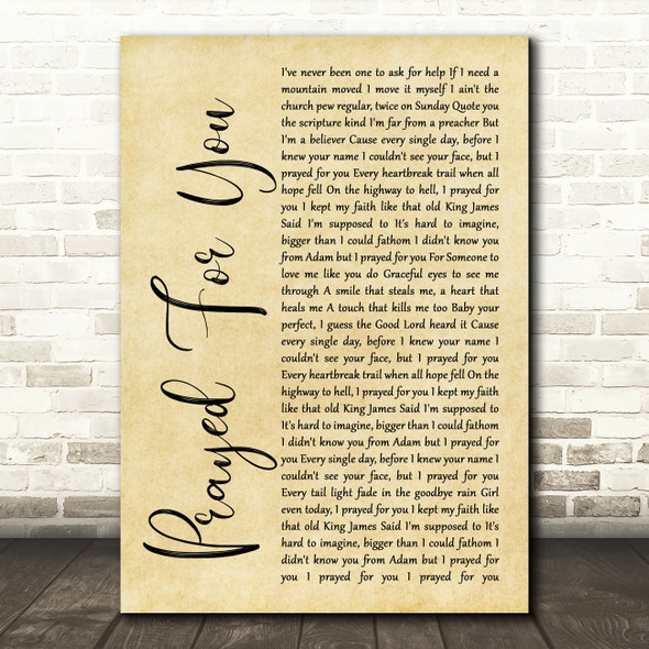 Matt Stell Prayed For You Rustic Script Song Lyric Print