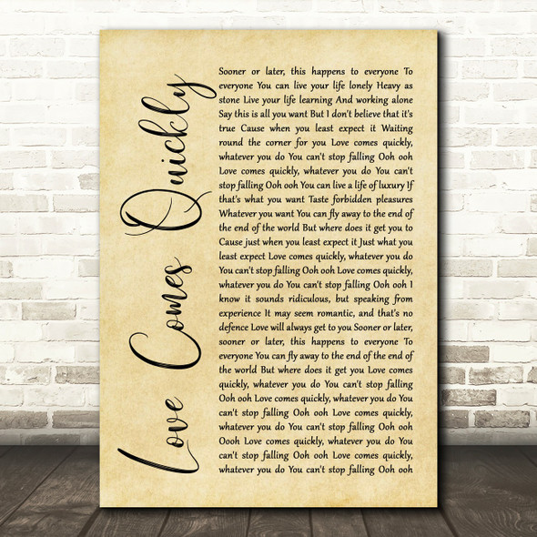 Pet Shop Boys Love Comes Quickly Rustic Script Song Lyric Print