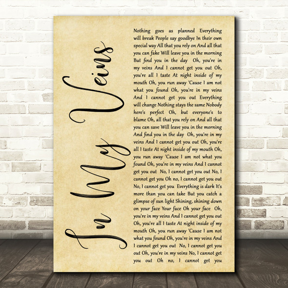 Andrew Belle In My Veins Rustic Script Song Lyric Quote Print