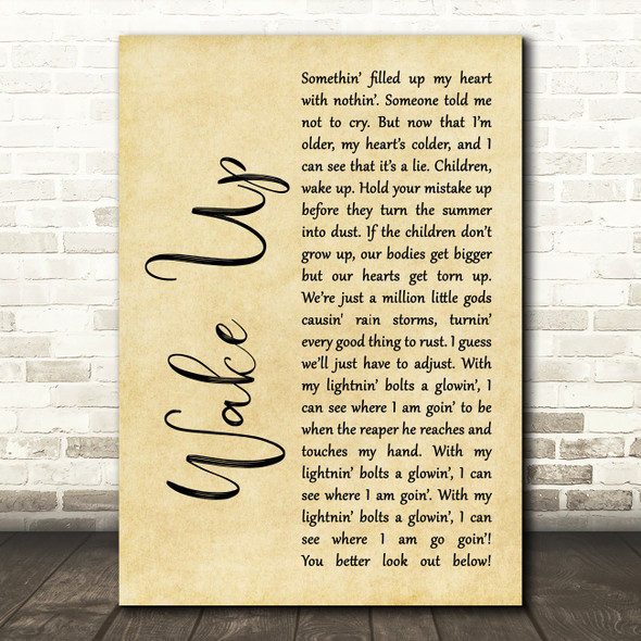 Arcade Fire Wake Up Rustic Script Song Lyric Quote Print