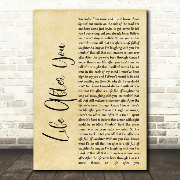 Daughtry Life After You Rustic Script Song Lyric Quote Print