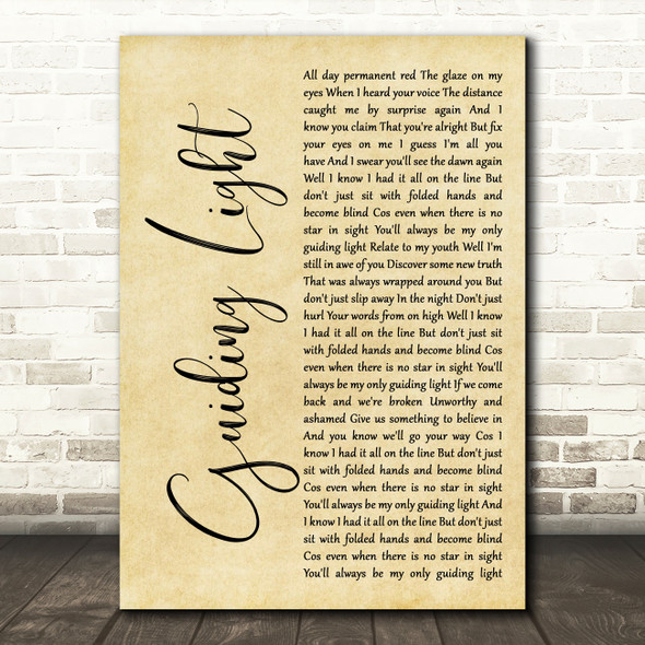 Mumford & Sons Guiding Light Rustic Script Song Lyric Quote Print