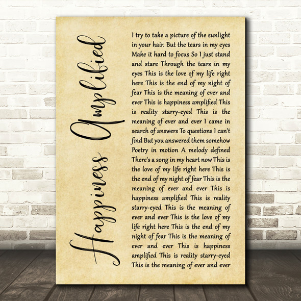 Above & Beyond Happiness Amplified Rustic Script Song Lyric Print