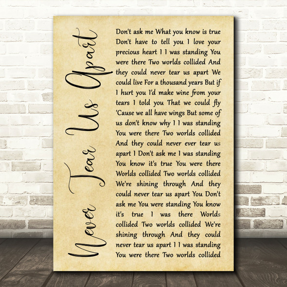 INXS Never Tear Us Apart Rustic Script Song Lyric Print