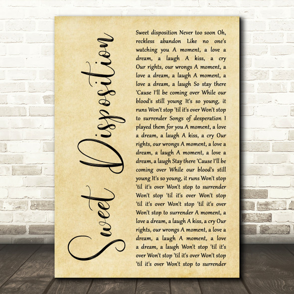 The Temper Trap Sweet Disposition Rustic Script Song Lyric Quote Print