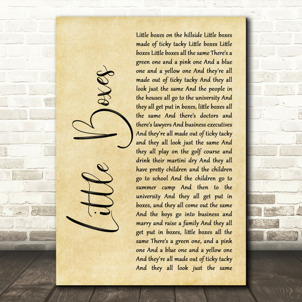 Pete Seeger Little Boxes Rustic Script Song Lyric Print