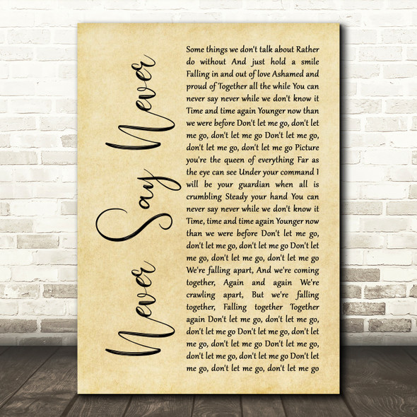 The Fray Never Say Never Rustic Script Song Lyric Print