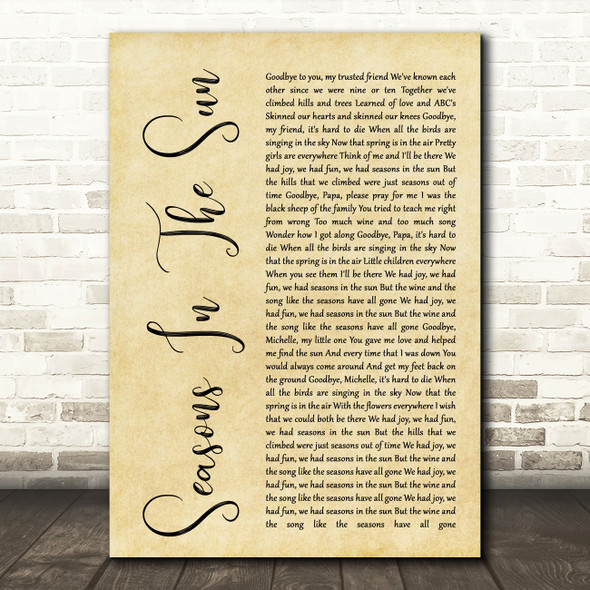 Westlife Seasons In The Sun Rustic Script Song Lyric Quote Print