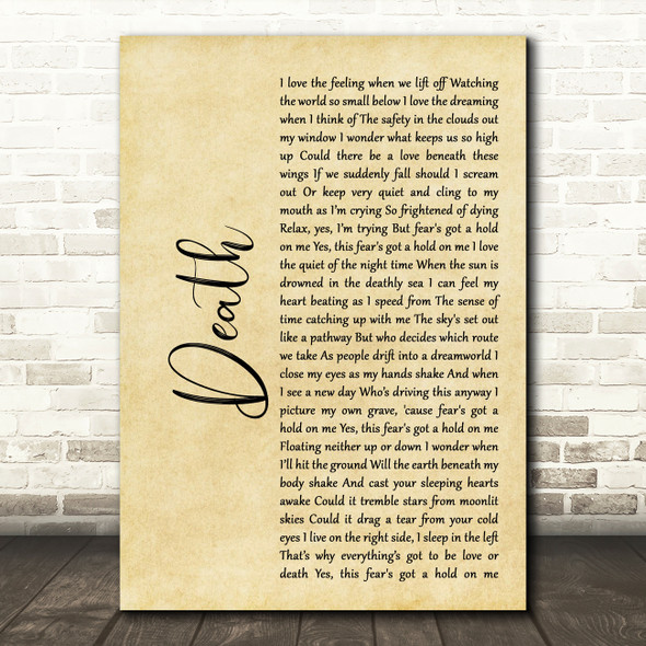 White Lies Death Rustic Script Song Lyric Quote Print