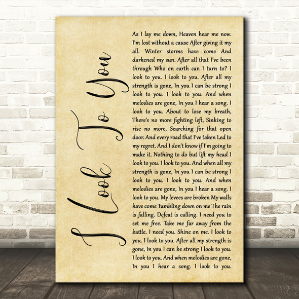 Whitney Houston I Look To You Rustic Script Song Lyric Quote Print