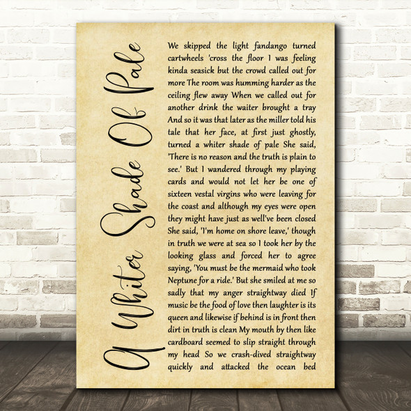Procol Harum A Whiter Shade Of Pale Rustic Script Song Lyric Music Art Print