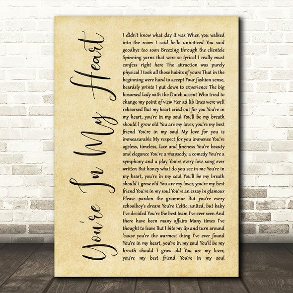Rod Stewart You're In My Heart Rustic Script Song Lyric Music Art Print
