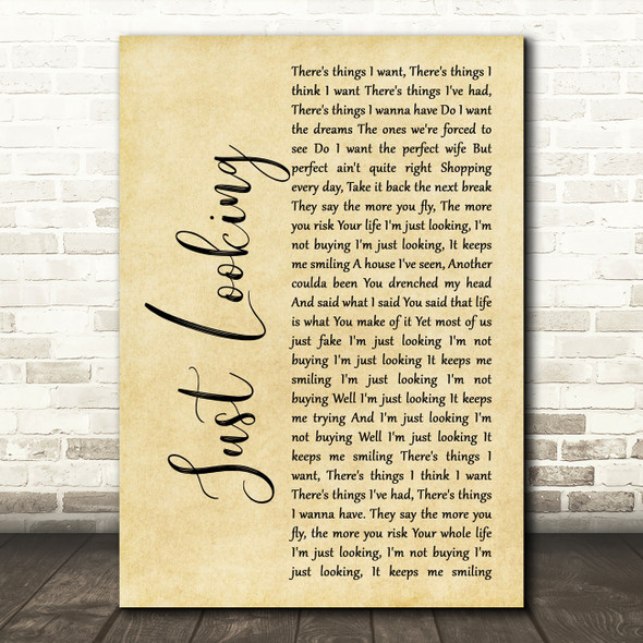 Stereophonics Just Looking Rustic Script Song Lyric Music Art Print