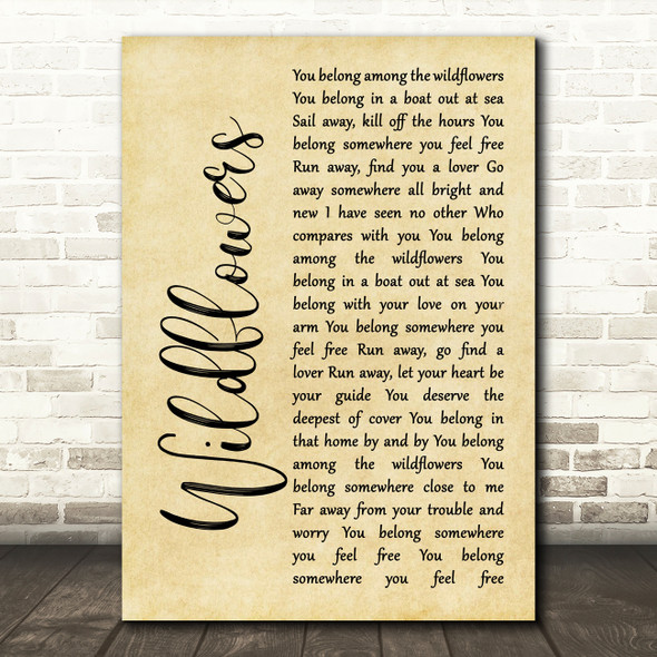 Tom Petty Wildflowers Rustic Script Song Lyric Music Art Print