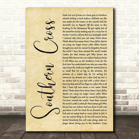 Crosby, Stills & Nash Southern Cross Rustic Script Song Lyric Music Art Print