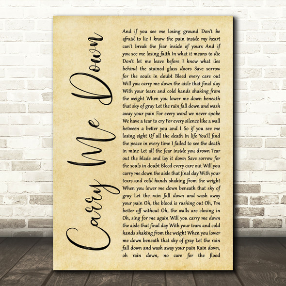 Demon Hunter Carry Me Down Rustic Script Song Lyric Music Art Print