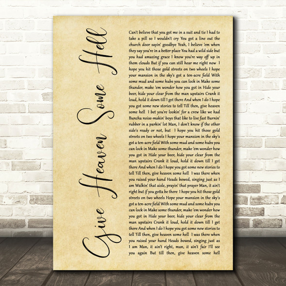 Hardy Give Heaven Some Hell Rustic Script Song Lyric Music Art Print