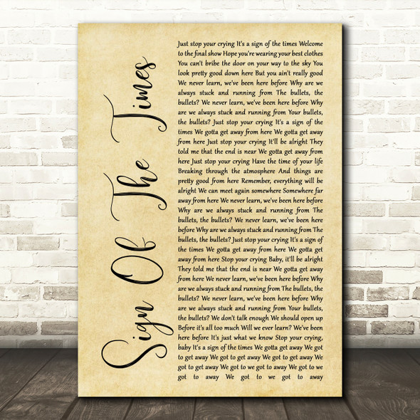 Harry Styles Sign Of The Times Rustic Script Song Lyric Music Art Print