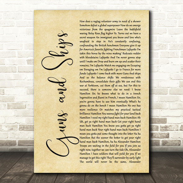 Leslie Odom, Jr., Daveed Diggs, Christopher Jackson & Original Broadway Cast of Hamilton Guns and Ships Rustic Script Song Lyric Music Art Print